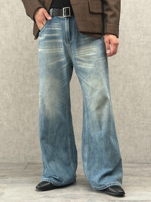 Washed Blue Wide Flare Denim