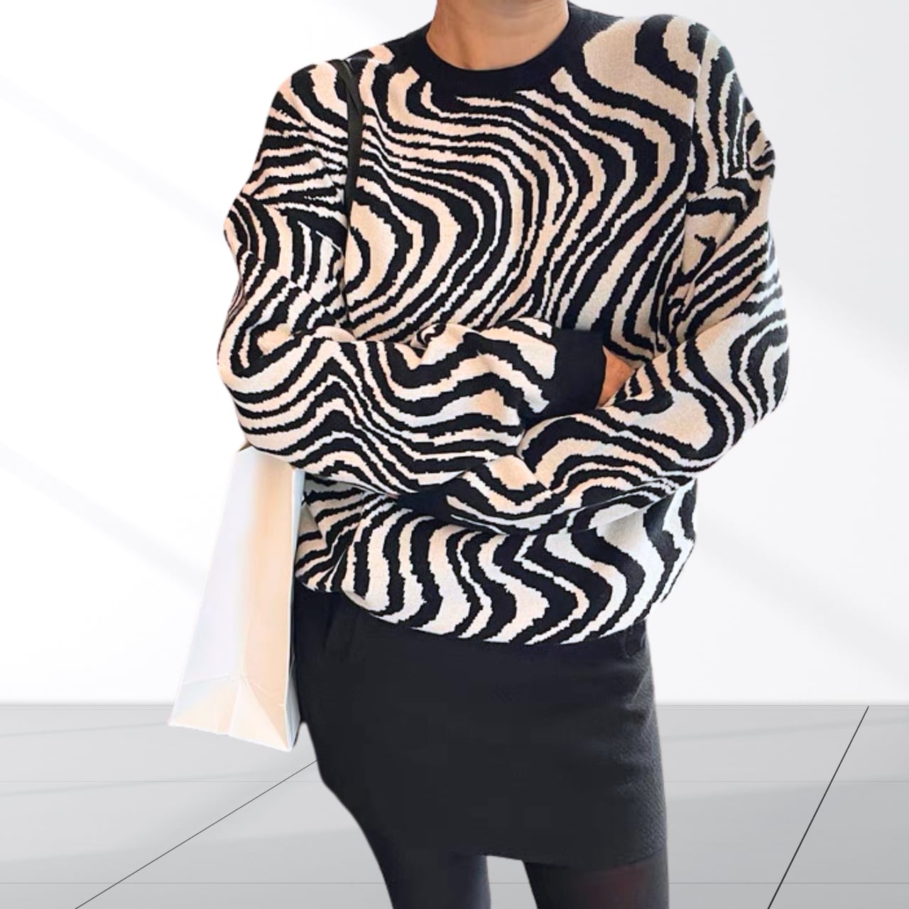 モノクロウェーブニットトップス 0527