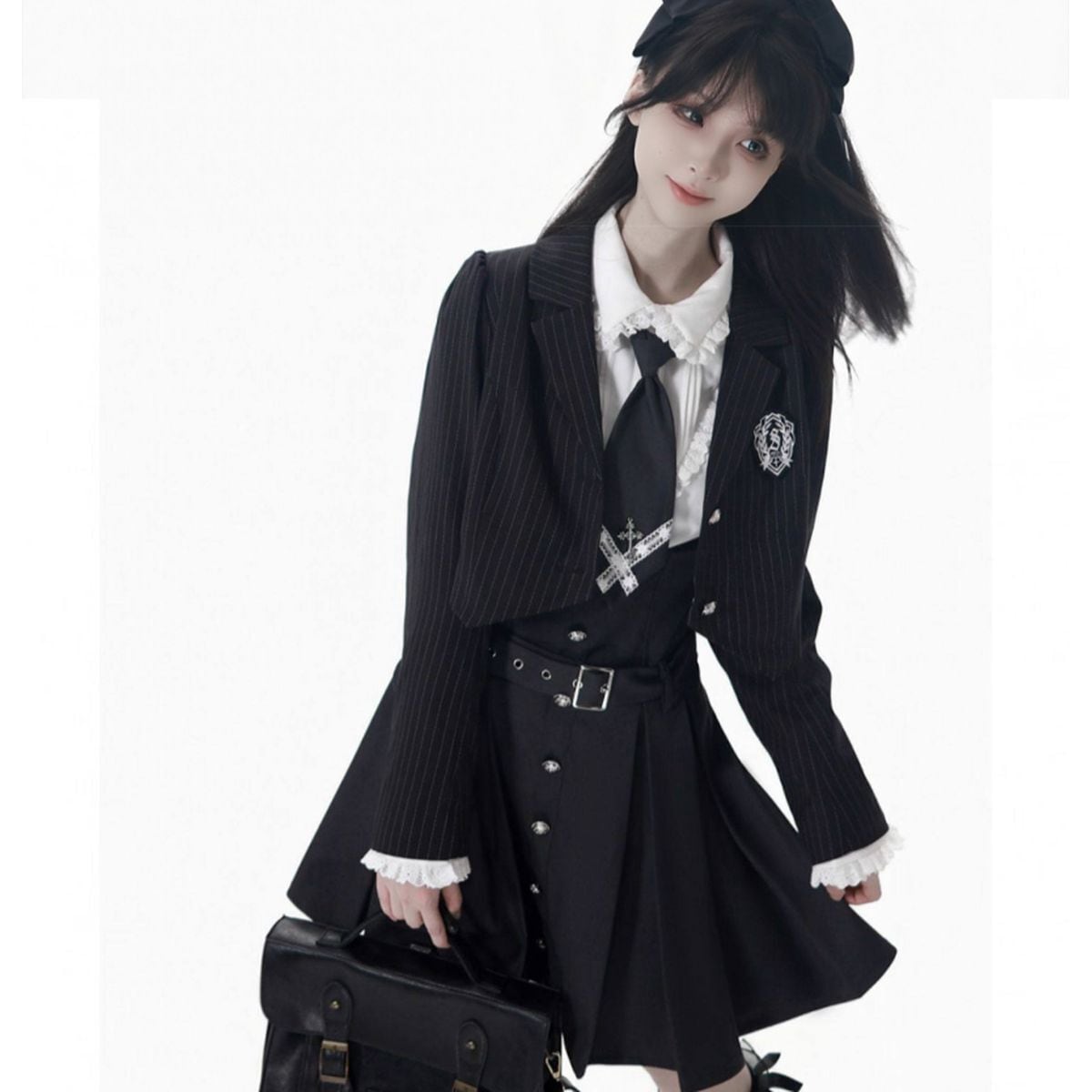 ノアールプレッピーモノトーン制服セットアップ：スカート | Maiden's Rêve