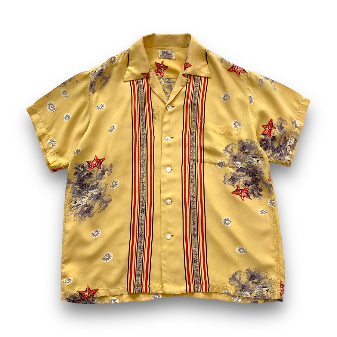 KAHANAMOKU】50s カハナモク ヴィンテージアロハシャツ ボーダー柄 