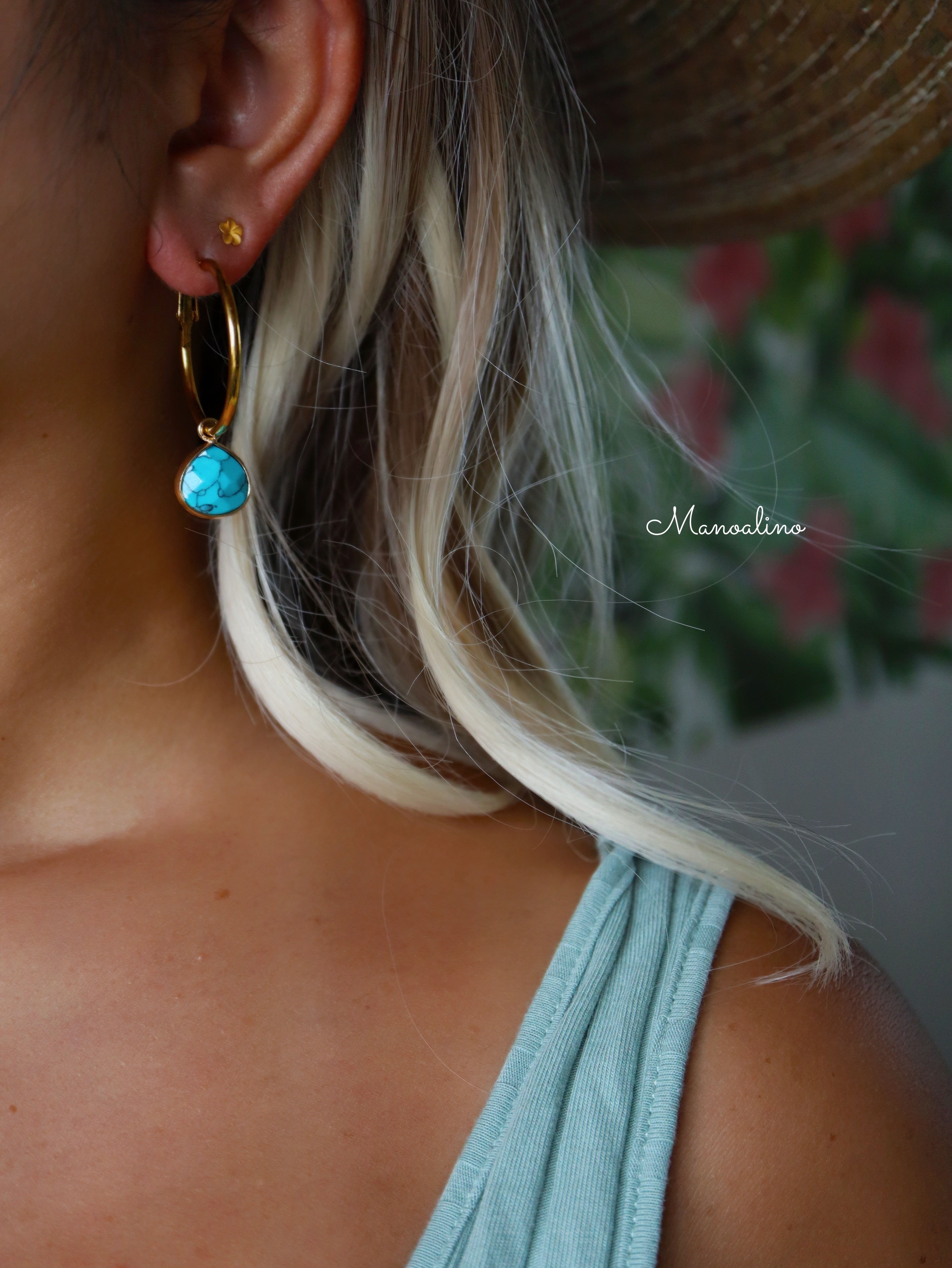 Hawaiian hoop earring turquoise(ぷっくりマロンシェイプターコイズ