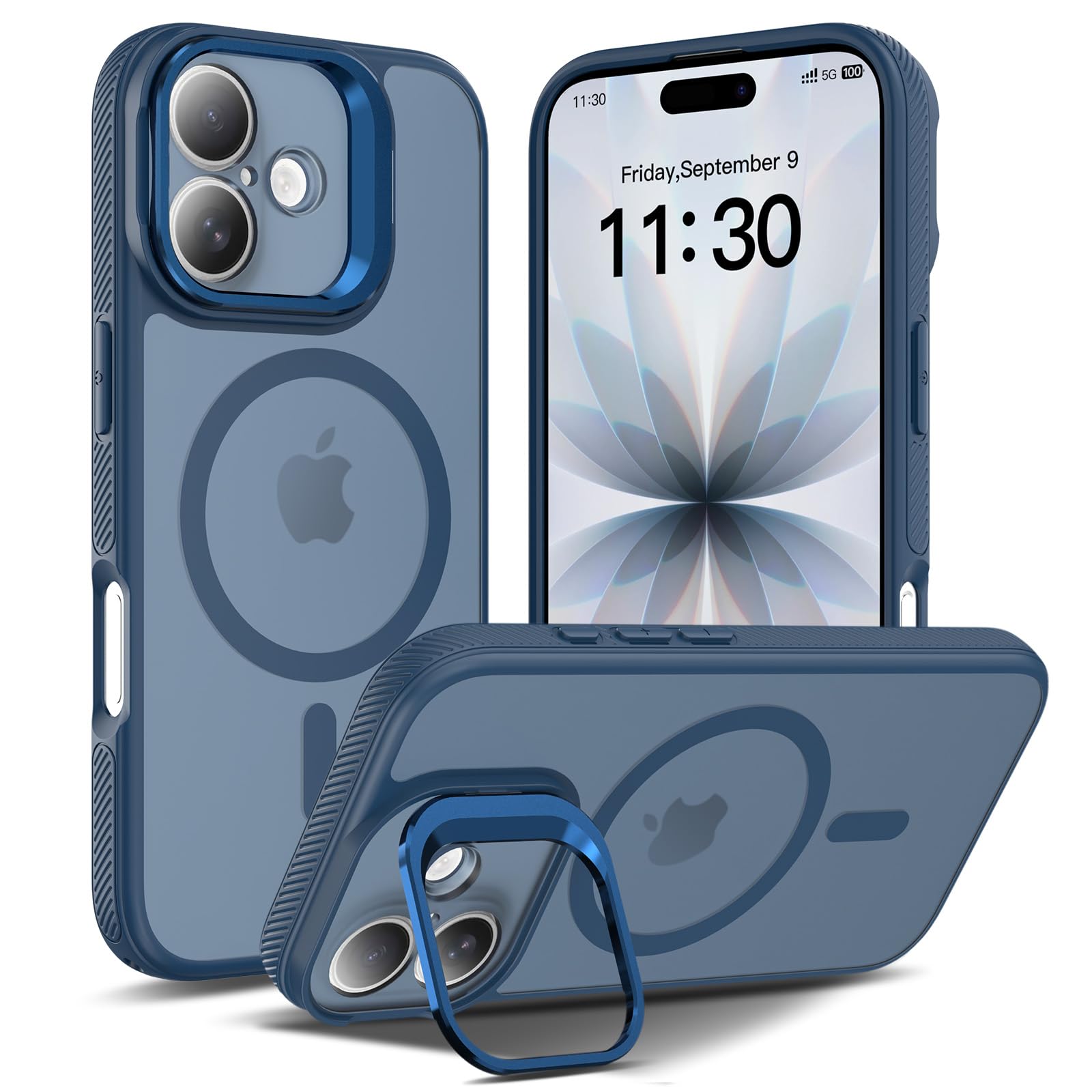 Mankera【スタンド機能・MagSafe対応】iPhone 17 用 ケース 耐衝撃 隠しスタンド内蔵 ワイヤレス充電対応(サファイアブルー)