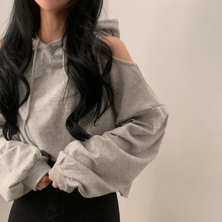 tops】オフショルダーフーディーパーカー M18906 | nanastyle