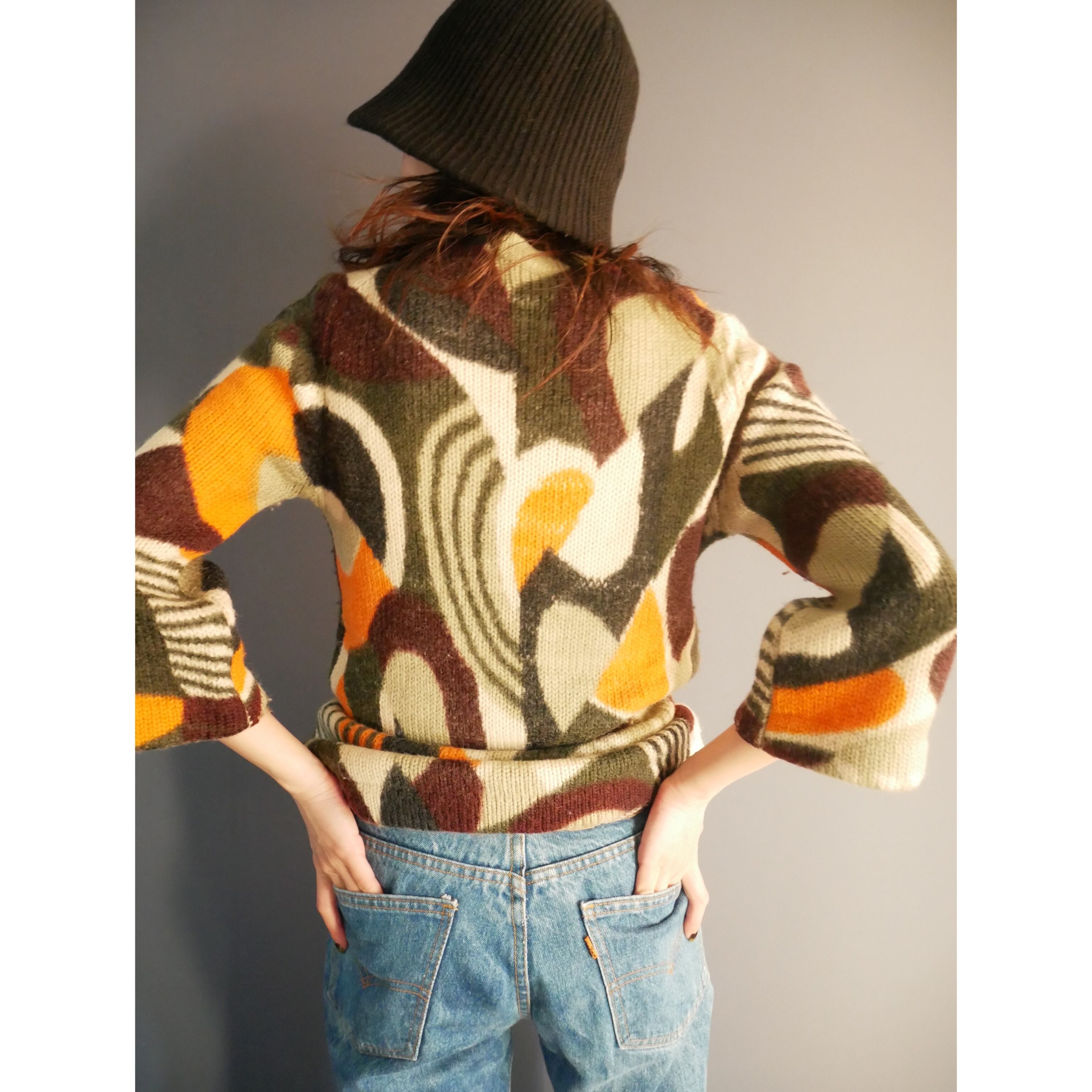 PURE WOOL pattern knit BRN