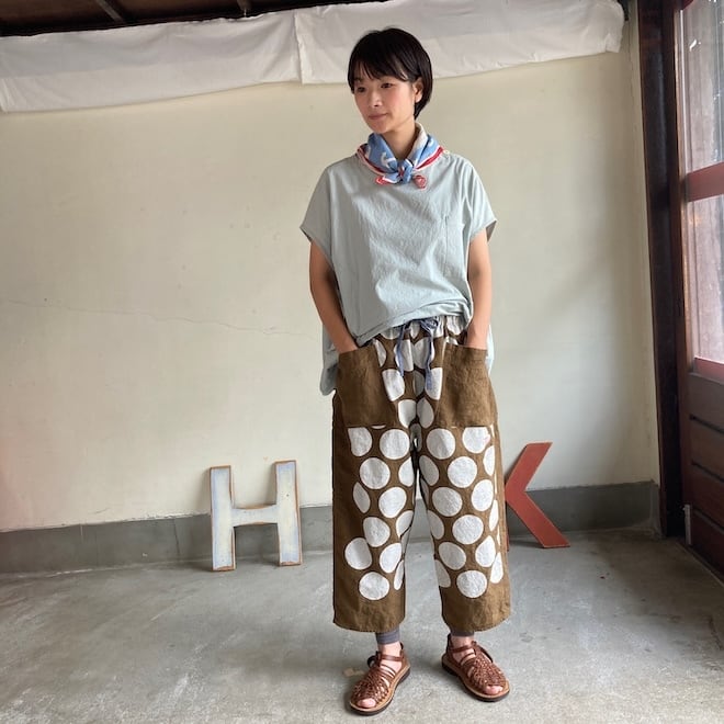 快晴堂 レディース パンツ Girl'sベルギーリネンの大きな水玉 斜め