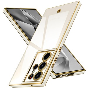 【特価処分】JSTNMEBO Galaxy S23 Ultra 用ケース クリア メッキ加工 耐衝撃 レンズ保護 SC-52D SCG20 ケース 透明 ストラップホール付き TPU 薄型 軽量 黄変防止 ソフト スマホケース 6.8インチ 一体型 人気 携帯カバー 白 J11-12