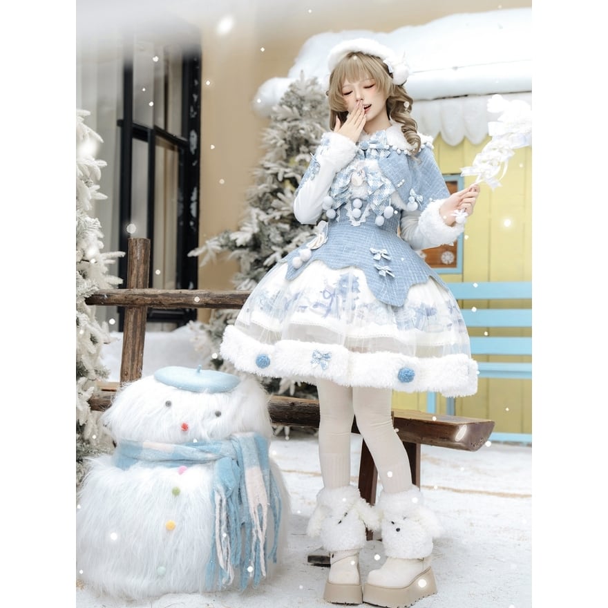 甘ロリ 3点セットアップ アイスブルー×ファー装飾 ウィンター｜WithU