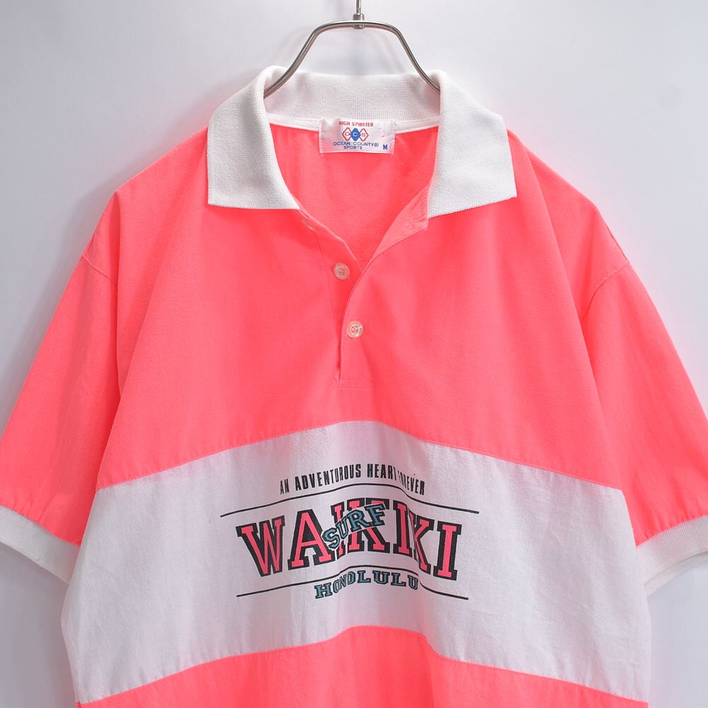 80～90s OCEAN COUNTY SPORTS ロゴプリント バイカラー ポロシャツ