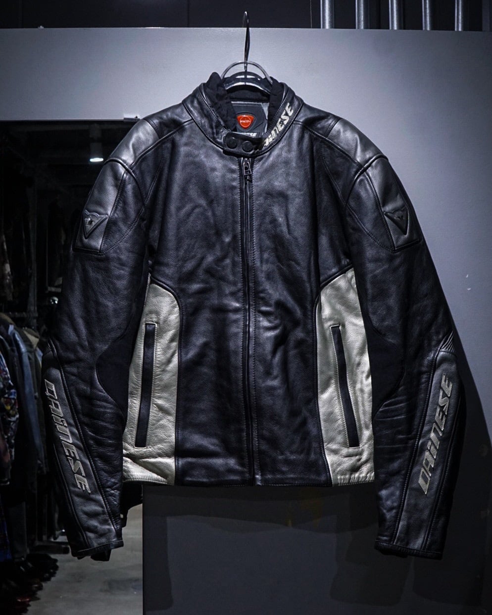 add (C) vintage】“DAINESE” Switching Design Racing Leather Jacket