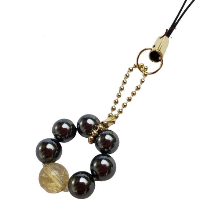 ルチルクォーツ ヘマタイト パワーストーンストラップ 天然石 メタル色 金色 リング 携帯ストラップ スマホ お守り プレゼント ラッピング無料 メール便 送料無料 アクセサリー