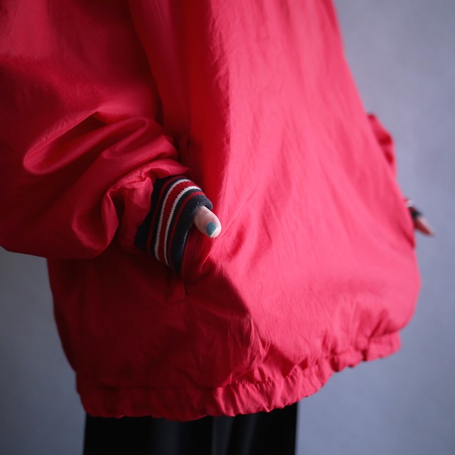 "Champion" knit rib design over silhouette red nylon pullover