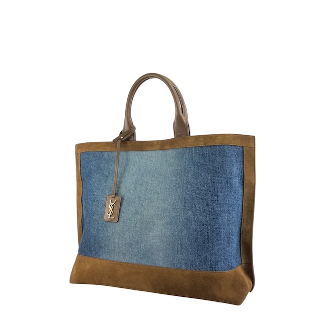 Yves Saint Laurent イヴ・サンローラン ハンドバッグ インディゴ×ブラウン YSL キャンバス×スウェード トートバッグ vintage ヴィンテージ オールド tgpnxk