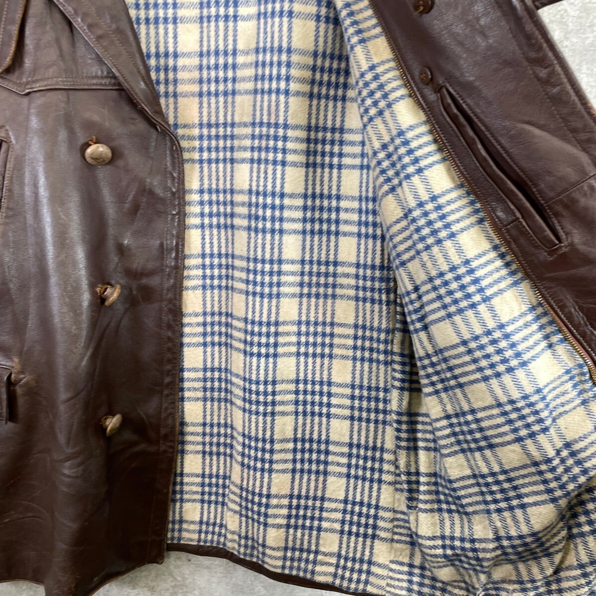 50〜60年代 フランス レザー マッキノーコート メンズXL相当 古着 50s