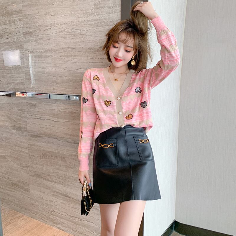 ウェストポケットメタルチェーン スカート レザー MIUCO74106334571