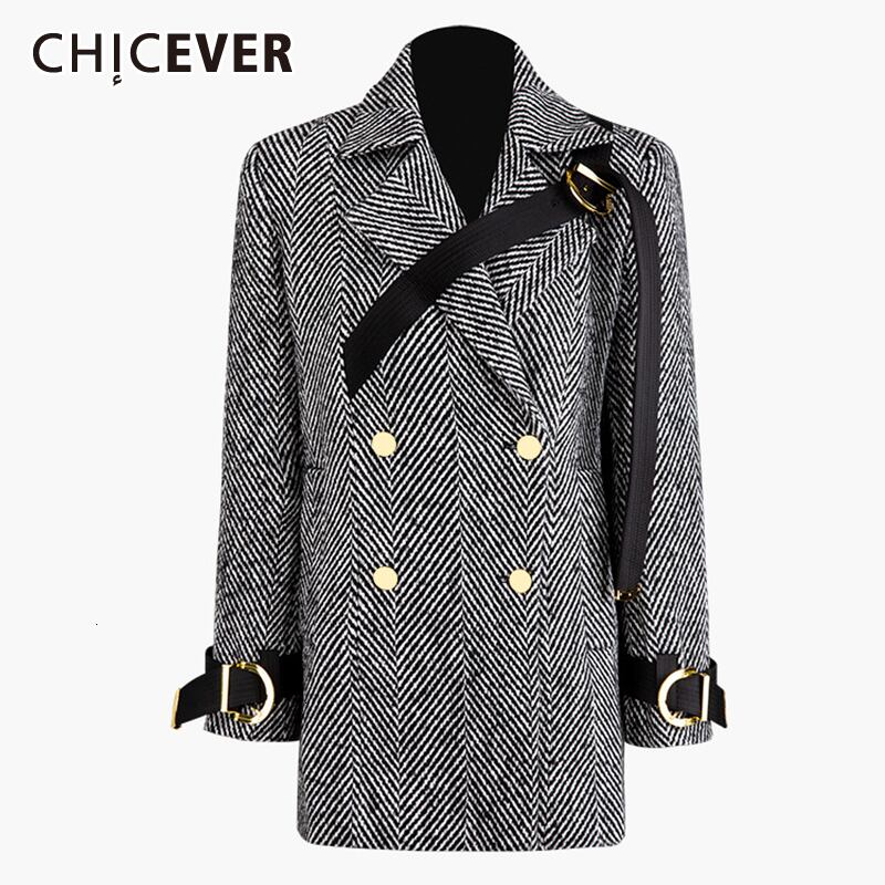 CHICEVERストライプイレギュラーブレザーレディースノッチカラー長袖ウエストアシンメトリースーツ2019服 ロング 6base561270683356