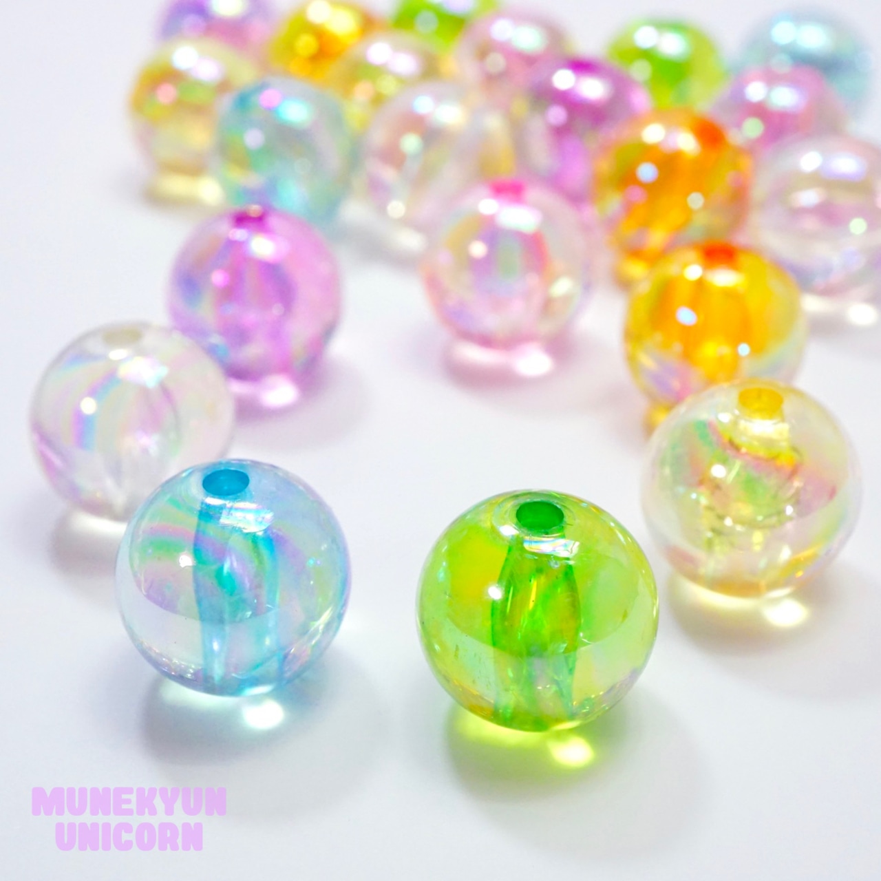 #400-16mm【3個】16mm オーロラ魔法 クリア ボール ビーズ【7色展開】