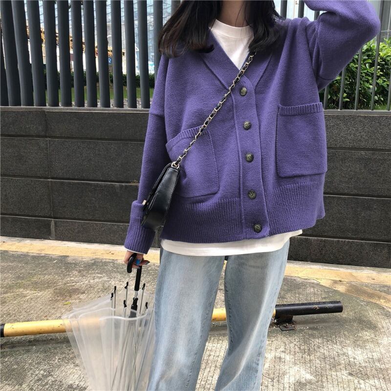 オータムウィンタールーズブラウス レディースレッドニットカーディガンセーター ジャケット 秋物 冬物 パープル 萌量不足31066189281