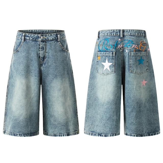 バックロゴスターモチーフデニムキュロットパンツ 1col R02526