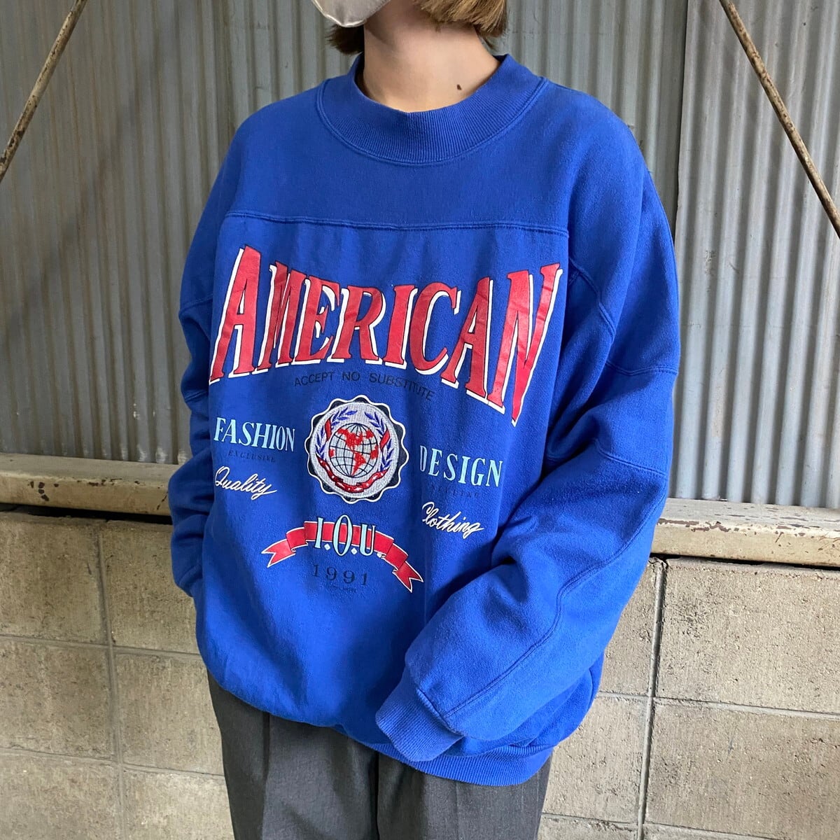 90年代 I.O.U. 刺繍 AMERICAN プリント スウェット メンズXL 古着 90s ヴィンテージ トレーナー ブルー  青色【スウェット】【SW20】【AN20】 | cave 古着屋【公式】古着通販サイト