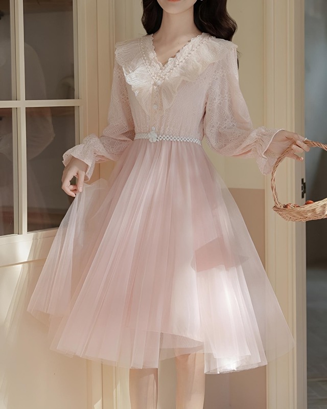 Vフリルフェアリーシフォンワンピース（2 colors）　24S02045