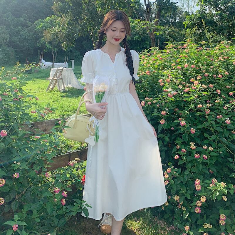 スリーブホワイトドレス サマーウェスト薄手スカート 夏物 試着室28250364035