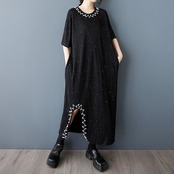 ビーズスリット ブラック ワンピース  30064