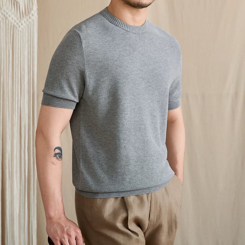 ニット素材 クルーネック 半袖 Tシャツ 3color KA1350