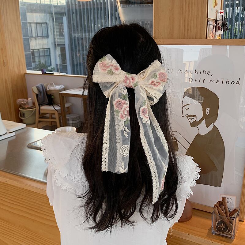 Flowerデザイン リボンヘアピン スプリングレッドトップス アクセサリー 大人ガーリー スウィート キュート カジュアル 春物 フラワーデザイン ブラック・アイド・ピーズ15863581372