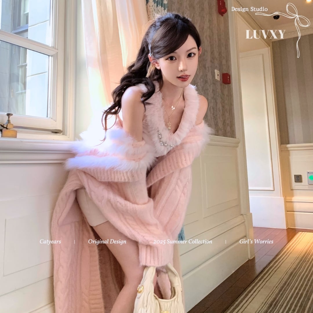 フォックスファーカラーニットコート♥LA229