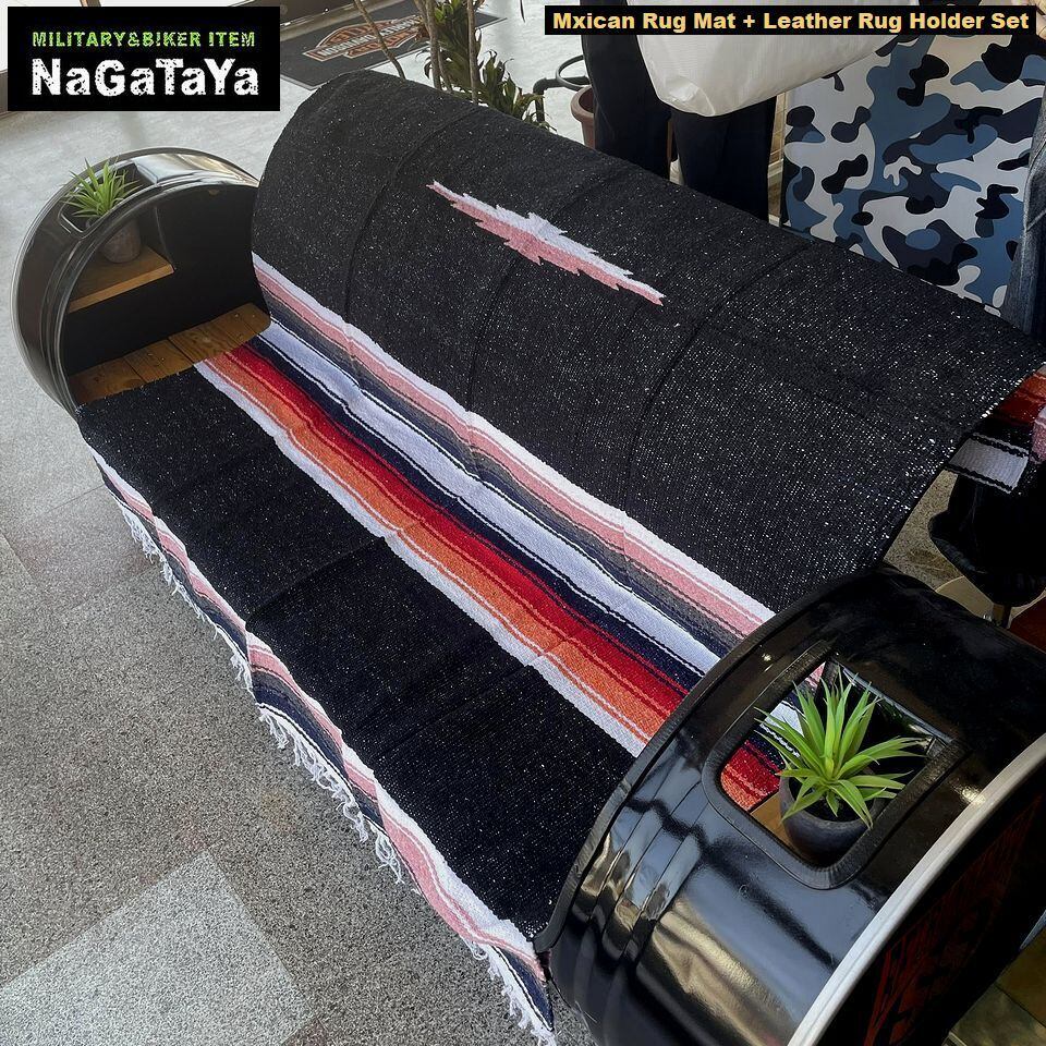 メキシカンラグ チマヨ柄 ラグマット 約140×200cm レザーホルダー