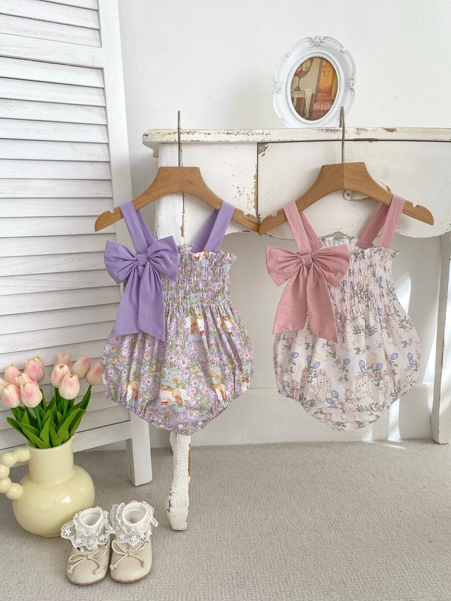 【BABY】うさぎフォレスト柄ビッグリボンロンパース - 17