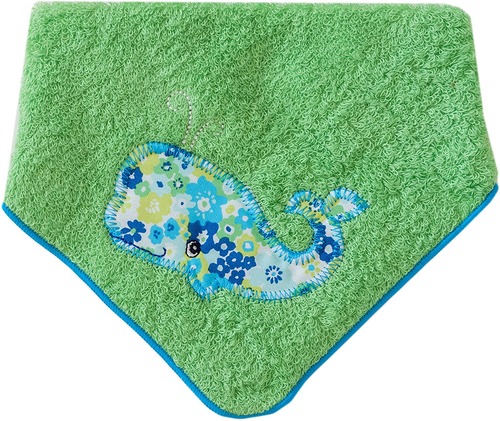 ふわふわ感と肌触りの 今治タオル よだれかけ 2way ハンカチ スタイ 24×24cm くじら グリーン 楽しく元気が出るポップな色使い コットン100％ お子様に安心 洗濯し易い 日本製 エンプレットベール