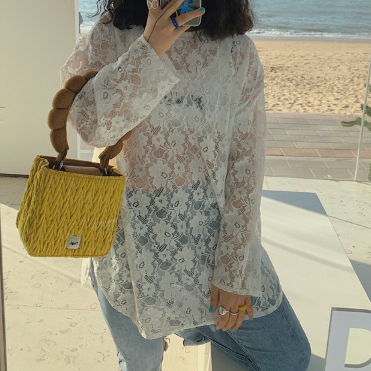 Sheer Lace Top 2col W00179