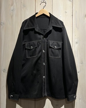 【a.k.a.C.a.k.a vintage】"70's" Stitch Design Vintage Loose Open Collar Poly Shirt Jacket