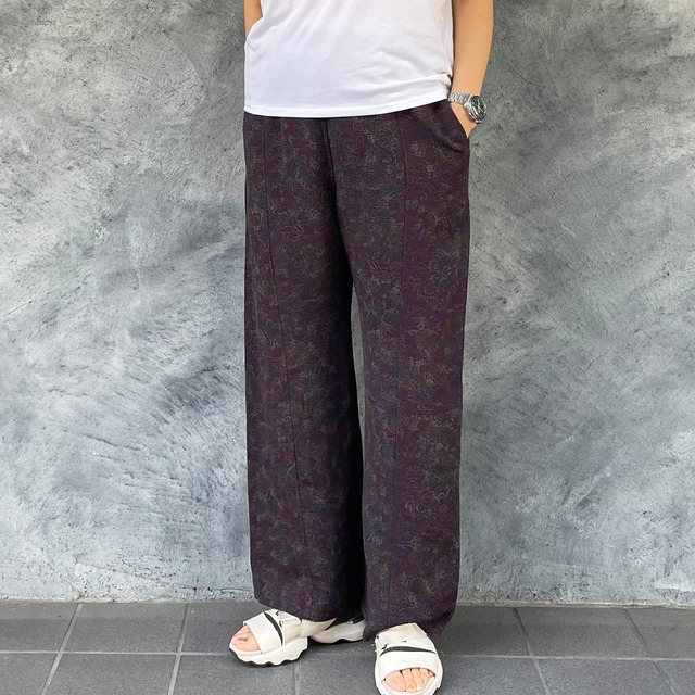 着物リメイクワイドパンツ - kimono elastic waist pants