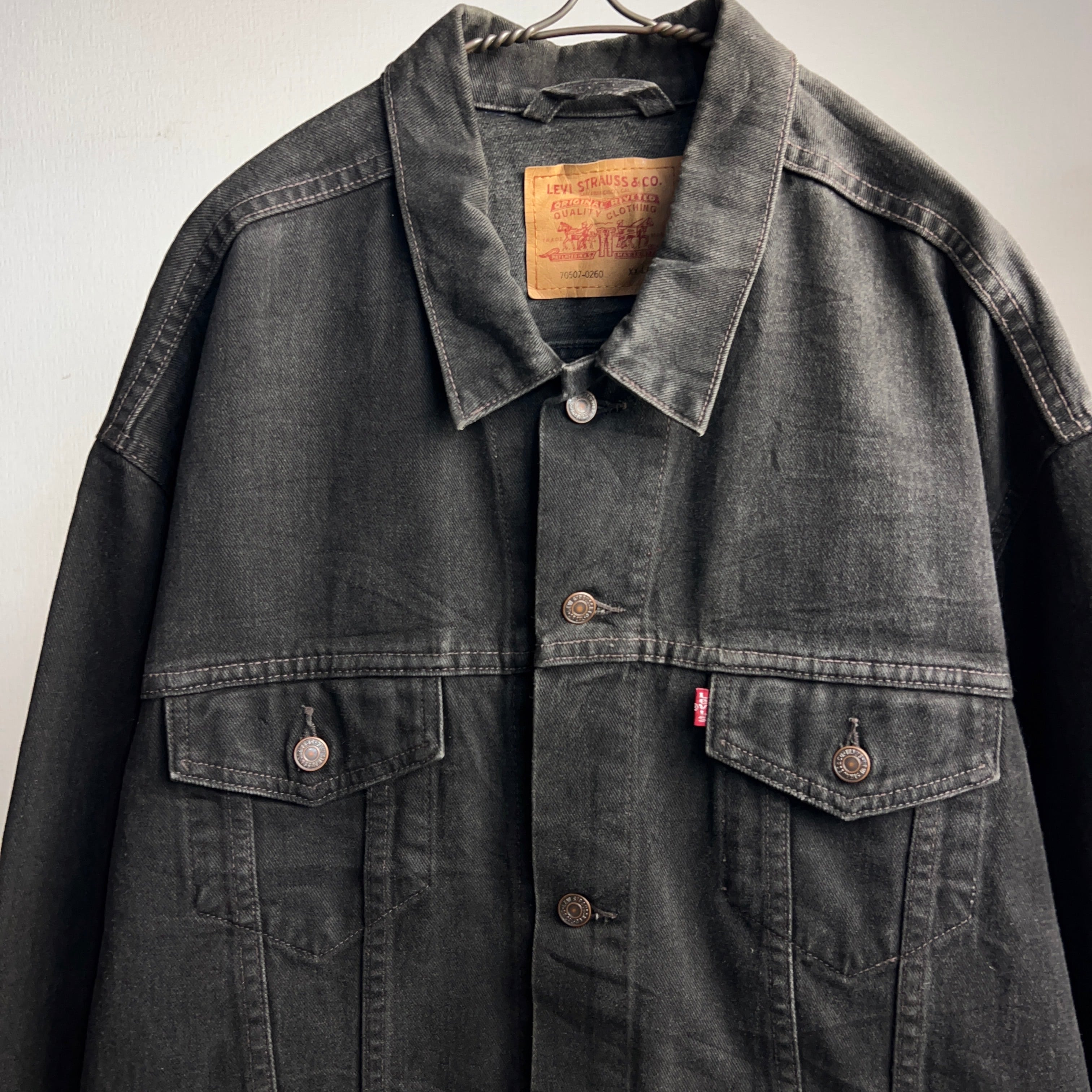 00's Levi's 70507-0260 Black Denim Jacket 90年代 リーバイス ブラックデニムジャケット  XXL【0908A56】【送料無料】