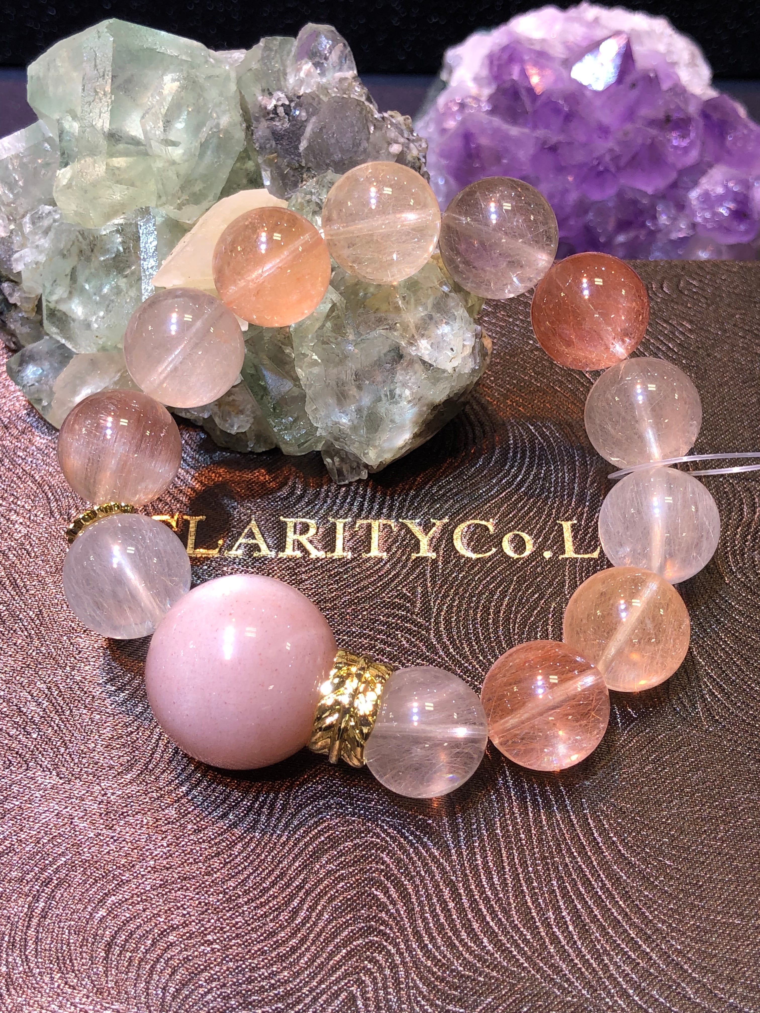 一点物　天然石　ハンドメイドブレス　ピンクサゲ　サゲニティック　もこもこ 一点物天然石ハンドメイドブレスピンクサゲサゲニティックもこもこ