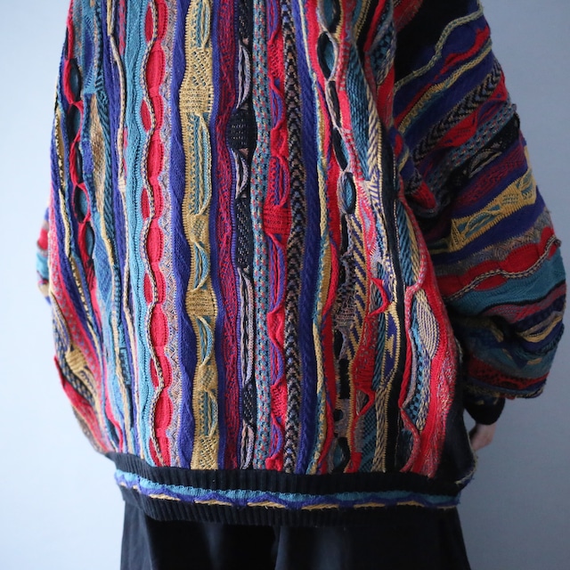 multi color crazy pattern loose silhouette 3D knit sweater