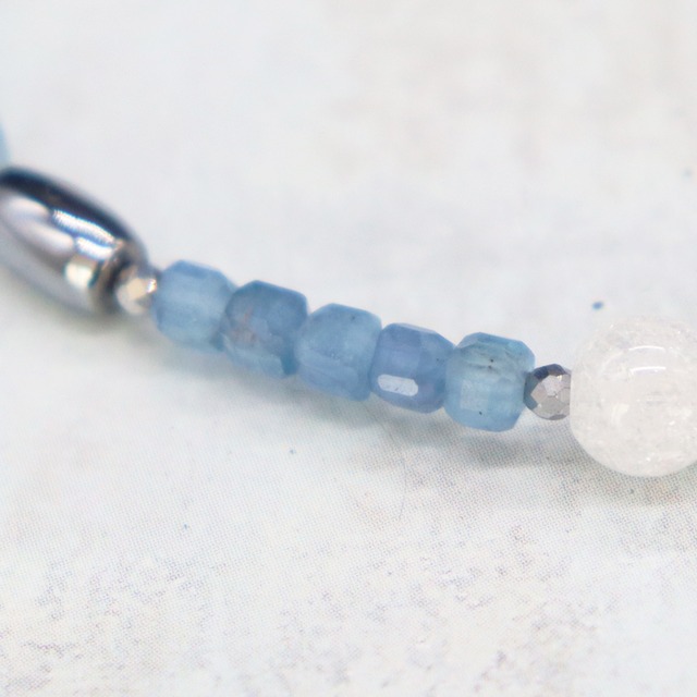 【Deep Sea Party】亀甲天珠×アクアマリン×クラック水晶 ブレスレット