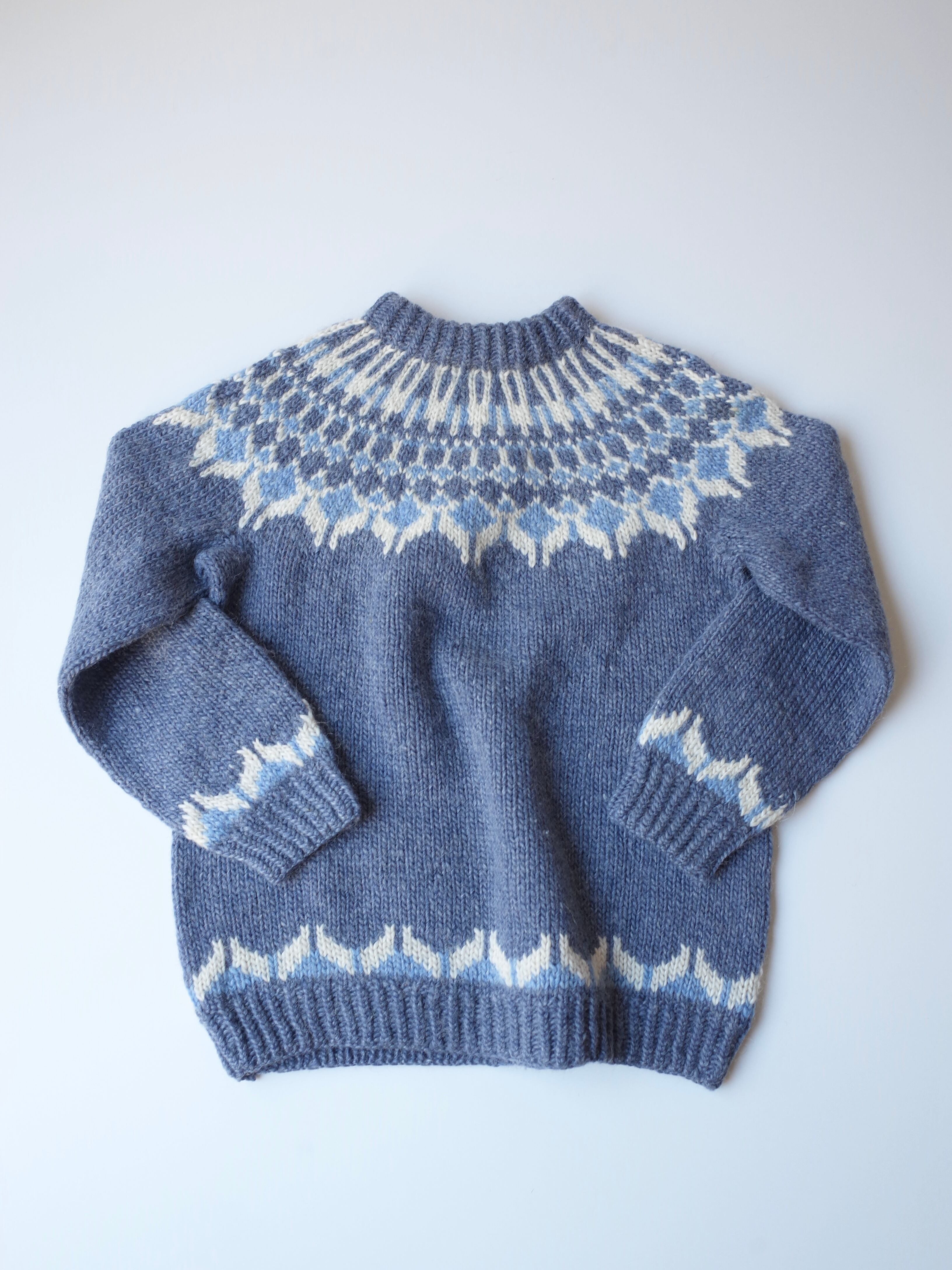 Fair isle hand knit sweater "blue"