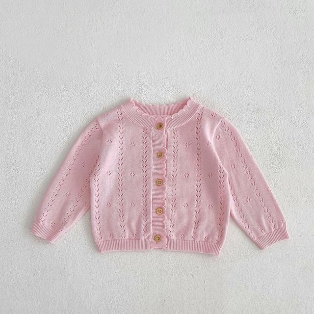 【BABY】ハートパンチング透かし編み長袖カーディガン - 19