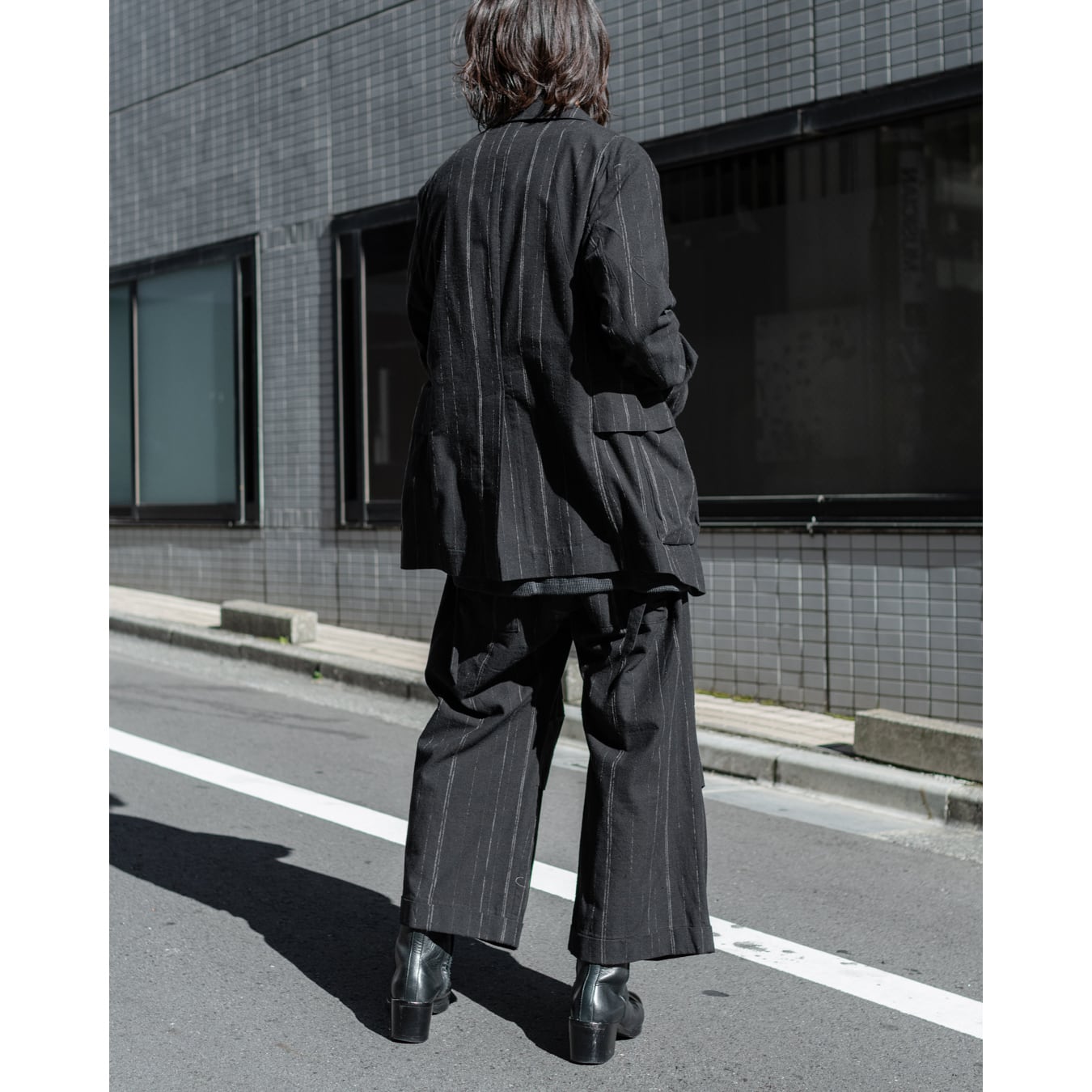 未使用　D HYGEN　ジャガード　スラックス　クロップド　ブラック D.HYGEN - Wool SCAB Broken Stripe Jacquard Wide Cropped Pants