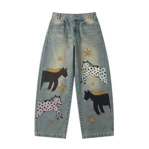 星降る草原を歩く、馬たちのデニムパンツ E00627