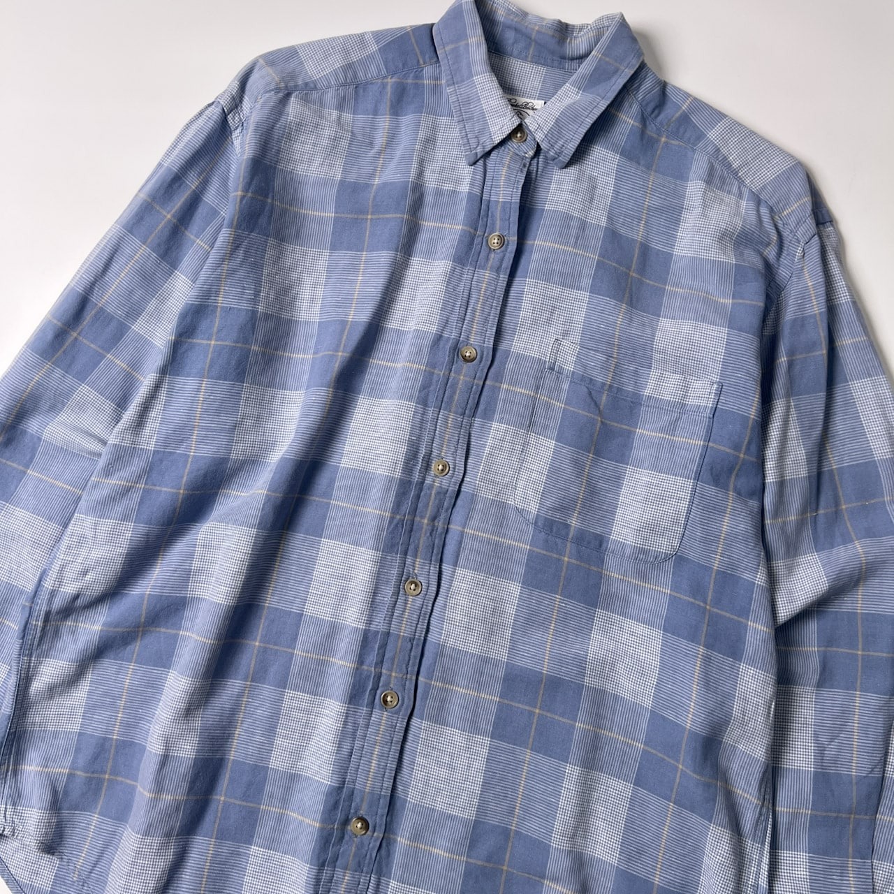 Brooks Brothers ブルックスブラザーズ リネン&コットン チェック柄 長袖シャツ L/ブルー/sport