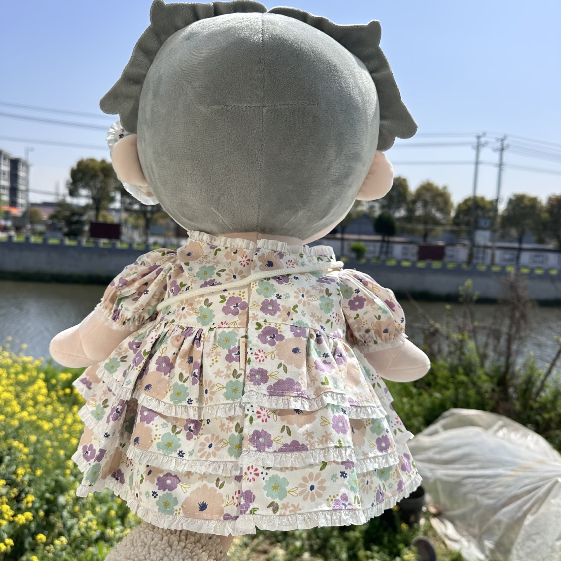 40cmぬいぐるみ用 春 花柄ワンピース+スカート+ヘアアクセサリー+