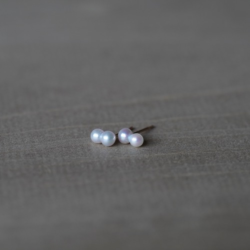 [送料無料] K18 Mini twin w Akoya Pearl stud earrings(PE004)
