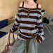 マルチボーダーオフショルニットトップス ・72455