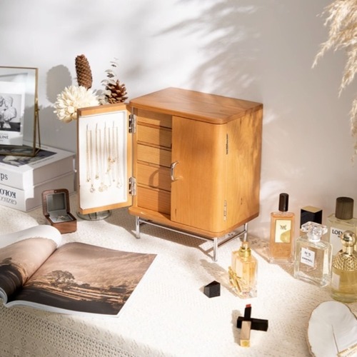 ジュエリーボックス アクセサリーケース 木製 北欧風 卓上収納 観音扉 引き出し ミニチェスト 小物入れ インテリア おしゃれ 収納ボックス