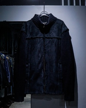 【add (C) vintage】Faux Mouton Switching Vintage Zip Up Knit Jacket