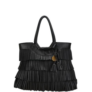 アルマーニ フリンジ トートバッグ ブラック レザー レディース ARMANI 【中古】